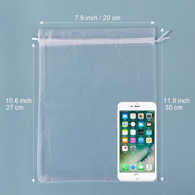 HRX Package 100pcs Large Organza Bags White, 8 x 12 inch Mesh Gift Drawstring Pouches Goodie Bags for Christmas Shower Party Favors Samples - Image 2